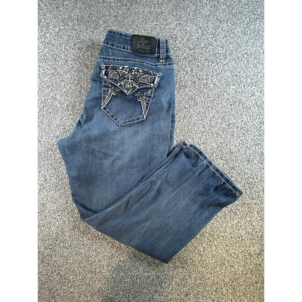 love indigo jeans Size 14 Crop BLING FLAP POCKET - Picture 11 of 12